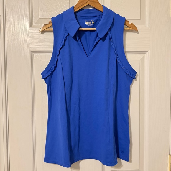 Lily Pulitzer Luxletic Martina Ruffle Sleeveless Top Size XL Blue spf 50 - Picture 3 of 9